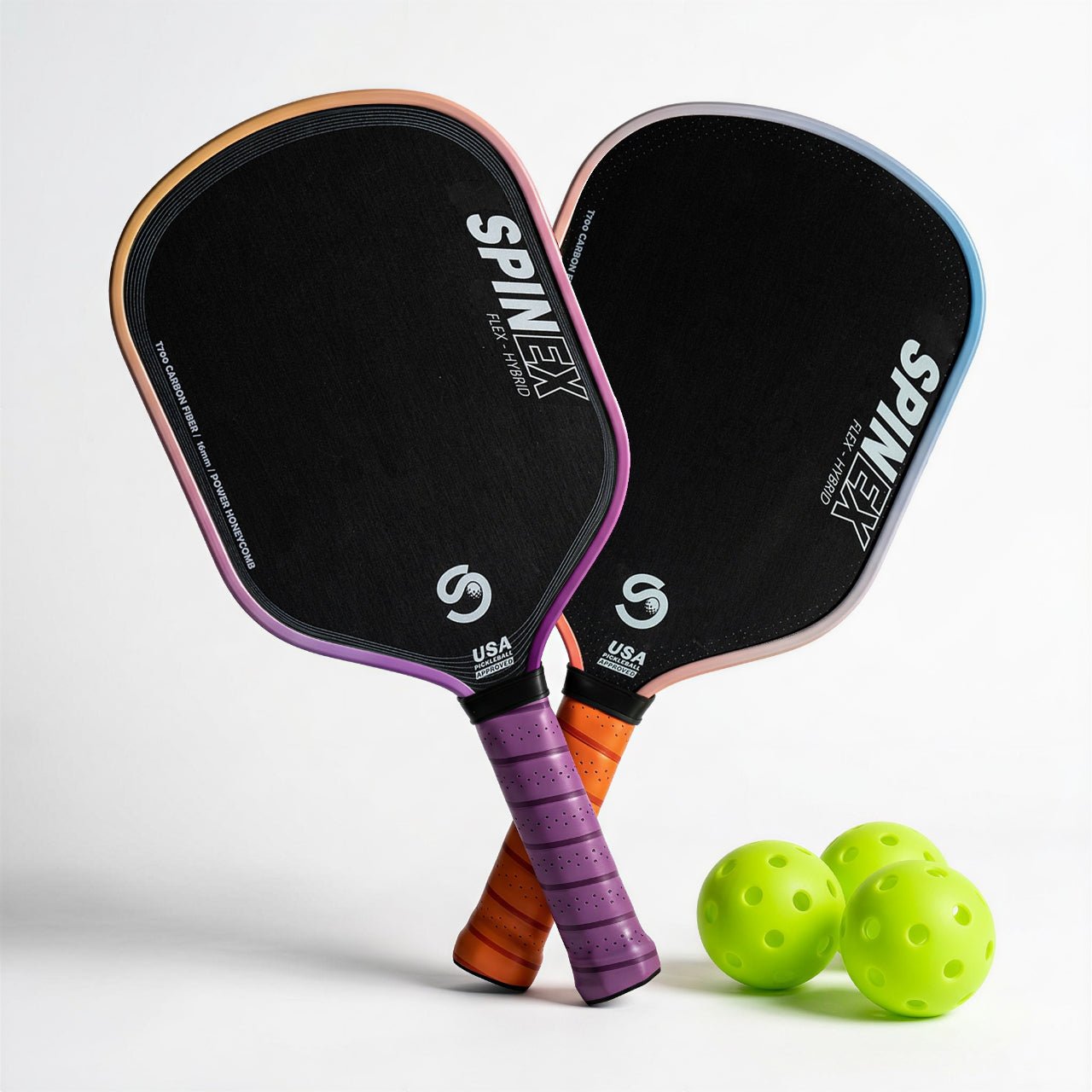 Spinex FLEX Hybrid Doubles Bundle — two pickleball paddles with balls, covers, and cleaning accessories