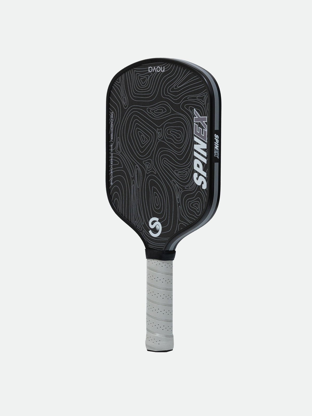 Spinex NOVA Outback Black pickleball paddle at a slight angle showing the black edge frame
