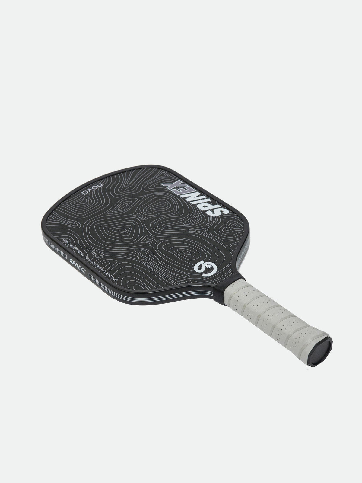 Spinex NOVA Outback Black pickleball paddle laid flat showing the foam-filled perimeter