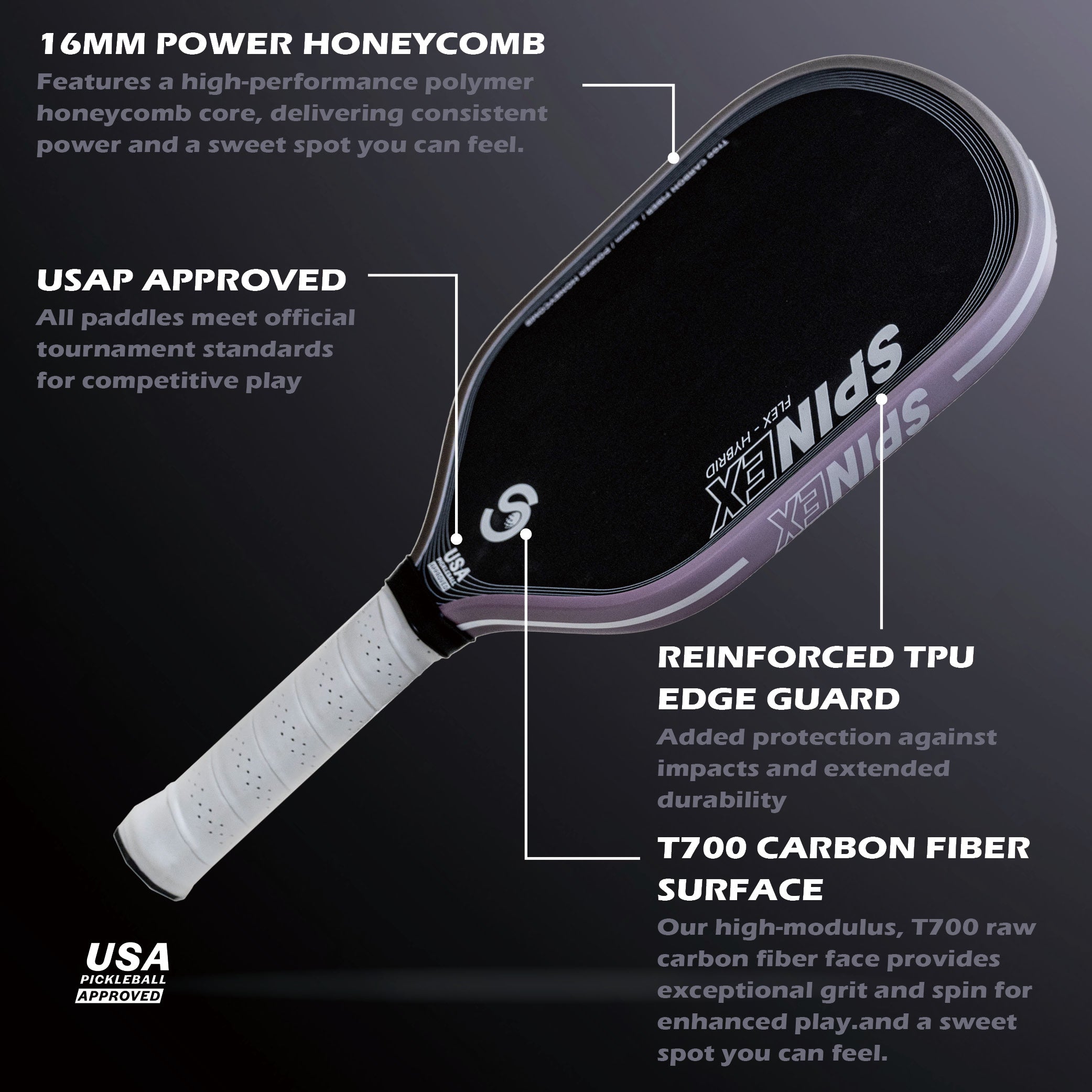 Spinex FLEX Hybrid Iron — T700 Carbon Pickleball Paddle