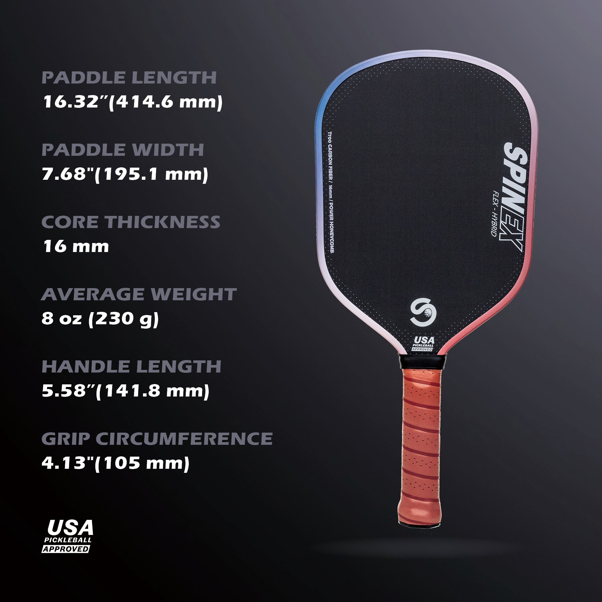 Spinex FLEX Hybrid Broome — T700 Carbon Pickleball Paddle