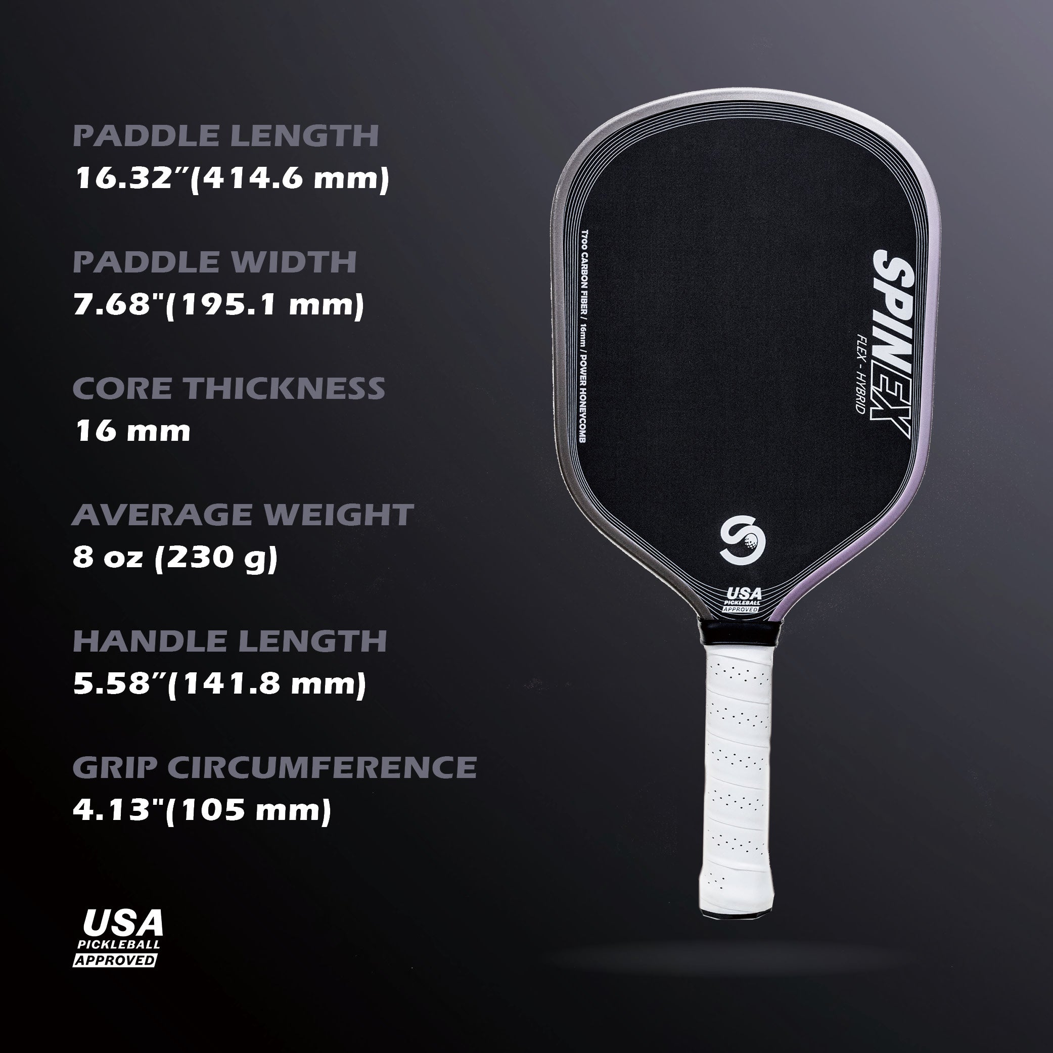 Spinex FLEX Hybrid Iron — T700 Carbon Pickleball Paddle