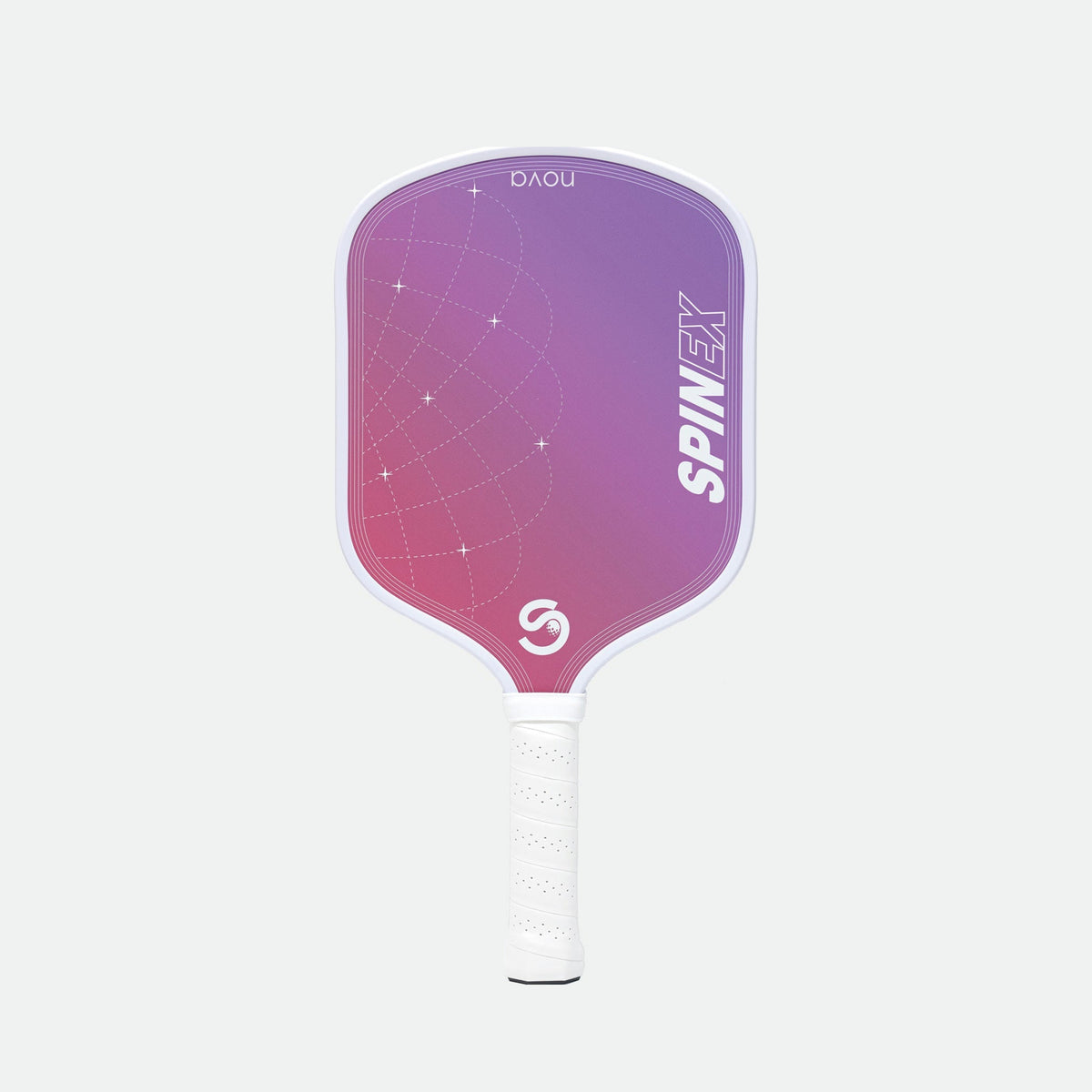 Spinex NOVA Pink Stellar pickleball paddle, front view, pink to purple gradient face with constellation graphic