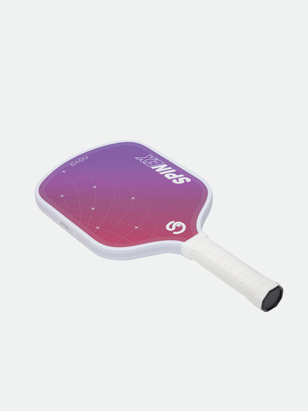 Spinex NOVA Pink Stellar pickleball paddle laid flat showing the foam-filled perimeter