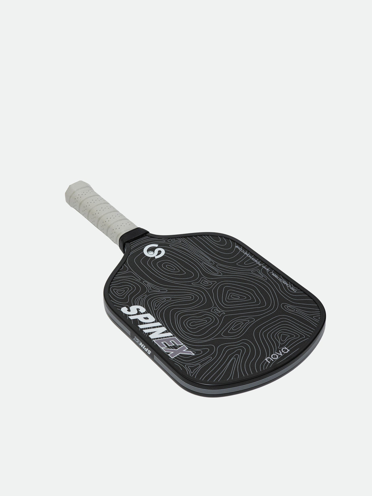 Spinex NOVA Outback Black pickleball paddle three quarter view with grip detail