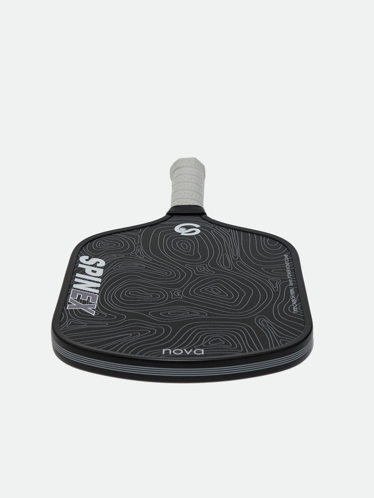 Spinex NOVA Outback Black pickleball paddle rear view showing the 139mm handle