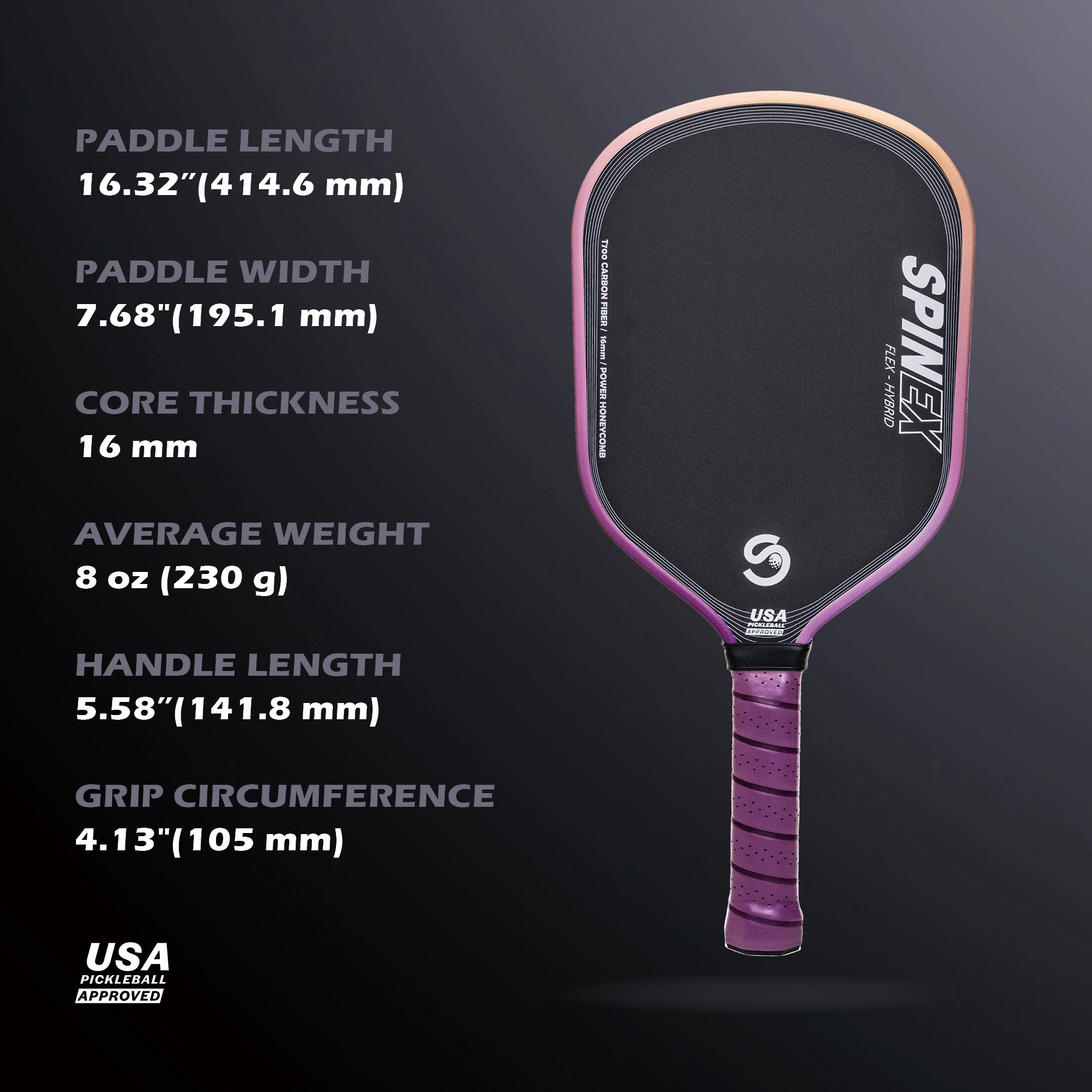 Spinex FLEX Hybrid Storm — T700 Carbon Pickleball Paddle