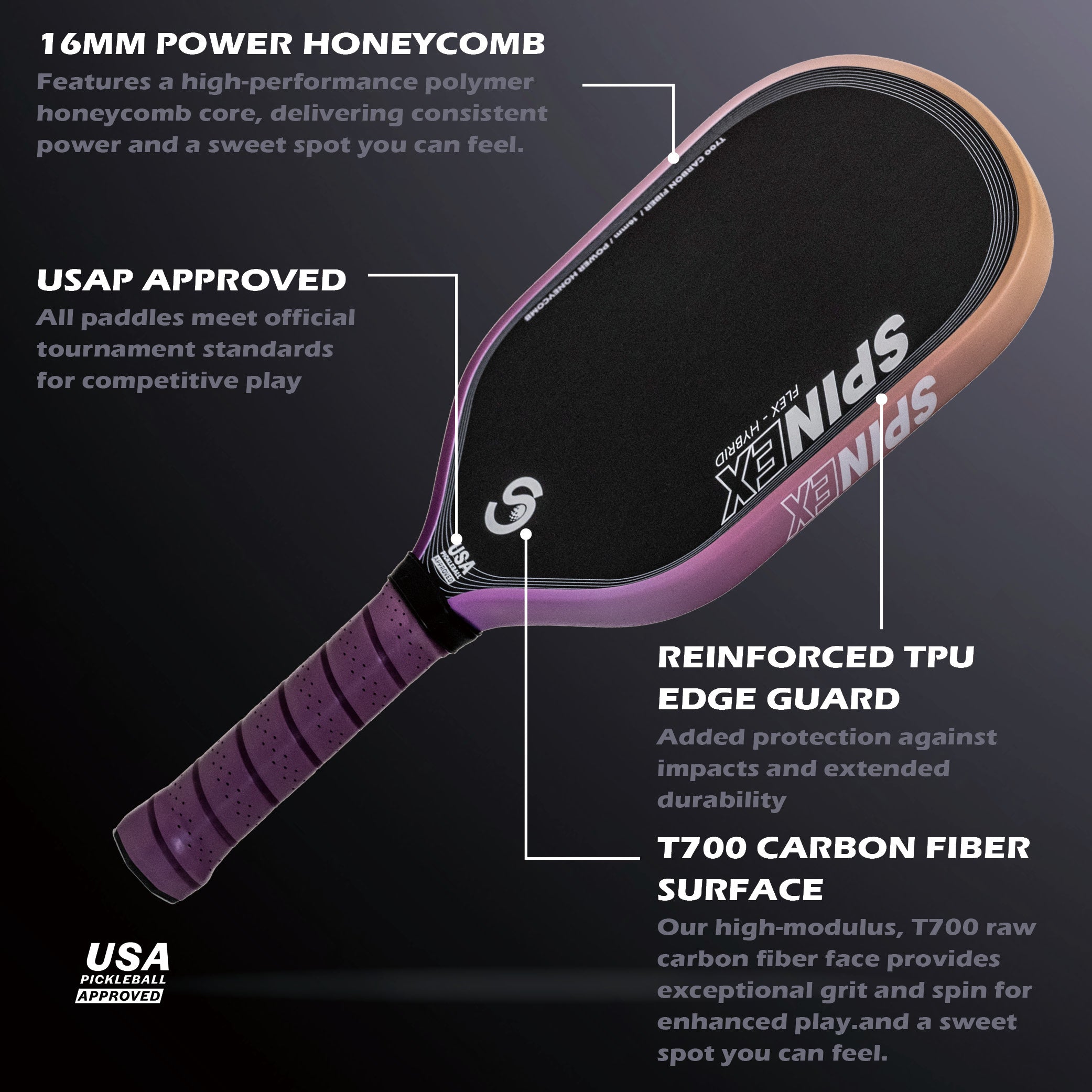 Spinex FLEX Hybrid Storm — T700 Carbon Pickleball Paddle
